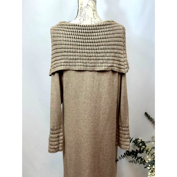 Philosophy Cowl Neck Crochet Overlay with Matching Cuffs Dress Taupe XL - Picture 13 of 15